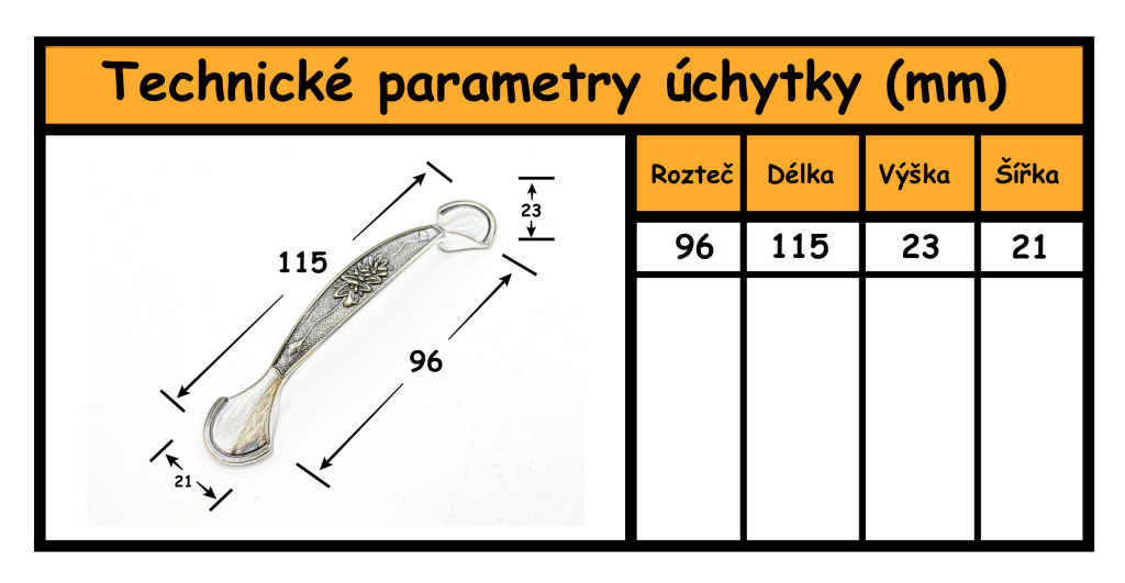 nabytkova uchytka rosa mosaz patina technicke parametry